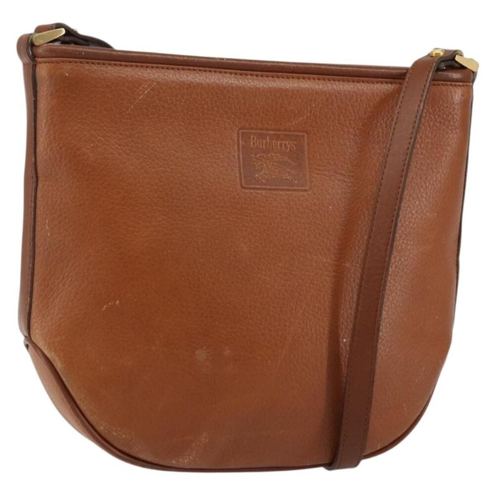 Authentic Burberrys Shoulder Bag Leather Brown Gold